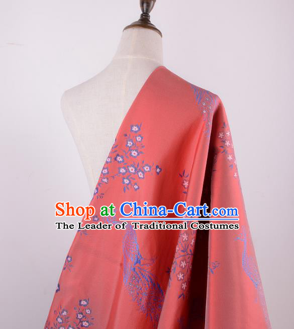 Chinese Traditional Costume Royal Palace Printing Peacock Pattern Red Brocade Fabric, Chinese Ancient Clothing Drapery Hanfu Cheongsam Material