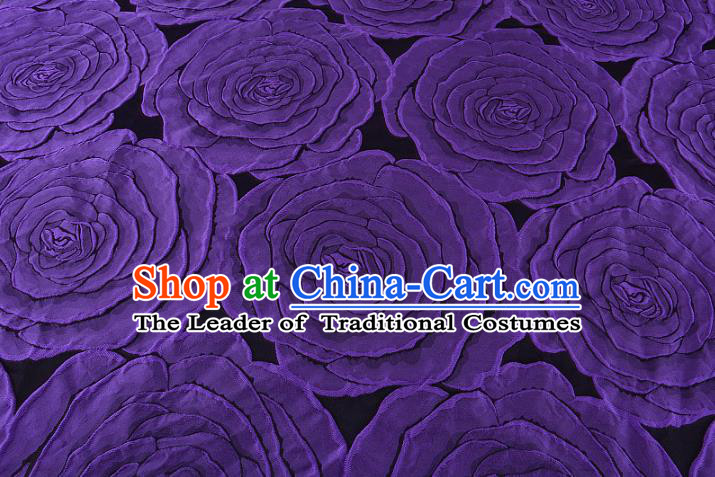 Chinese Traditional Costume Royal Palace Printing Purple Rose Pattern Brocade Fabric, Chinese Ancient Clothing Drapery Hanfu Cheongsam Material