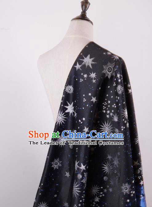 Chinese Traditional Costume Royal Palace Printing Hexagram Pattern Navy Brocade Fabric, Chinese Ancient Clothing Drapery Hanfu Cheongsam Material