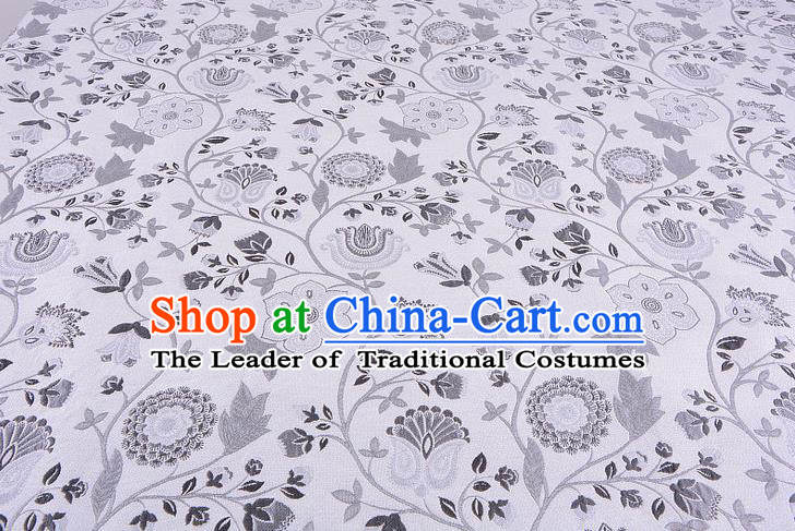 Chinese Traditional Costume Royal Palace Pattern White Brocade Fabric, Chinese Ancient Clothing Drapery Hanfu Cheongsam Material