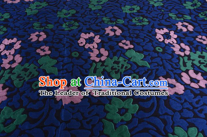 Chinese Traditional Costume Royal Palace Printing Navy Satin Brocade Fabric, Chinese Ancient Clothing Drapery Hanfu Cheongsam Material