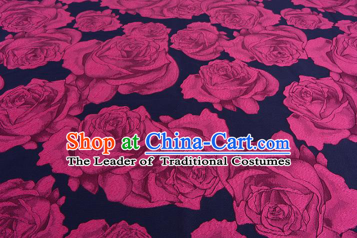 Chinese Traditional Costume Royal Palace Printing Rosy Rose Satin Brocade Fabric, Chinese Ancient Clothing Drapery Hanfu Cheongsam Material