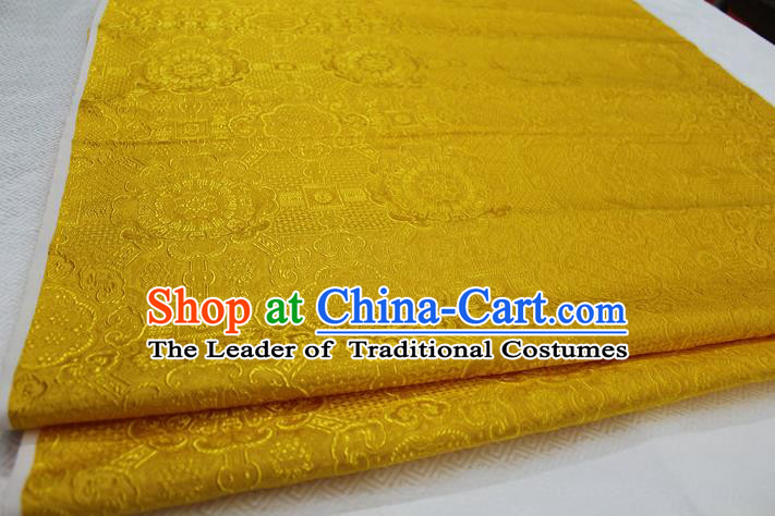 Chinese Traditional Royal Palace Pattern Mongolian Robe Golden Brocade Fabric, Chinese Ancient Costume Drapery Hanfu Cheongsam Material