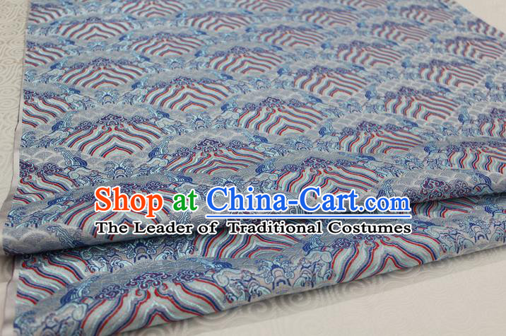 Chinese Traditional Royal Palace Pattern Mongolian Robe Blue Brocade Fabric, Chinese Ancient Emperor Costume Drapery Hanfu Tang Suit Material