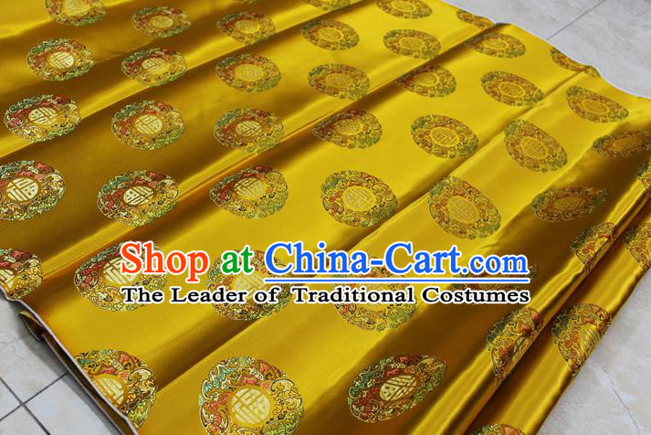 Chinese Traditional Royal Palace Fu Character Pattern Mongolian Robe Golden Brocade Fabric, Chinese Ancient Emperor Costume Drapery Hanfu Tang Suit Material