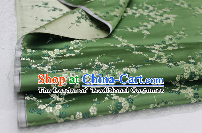 Chinese Traditional Royal Palace Wintersweet Pattern Cheongsam Green Brocade Fabric, Chinese Ancient Emperor Costume Drapery Hanfu Tang Suit Material