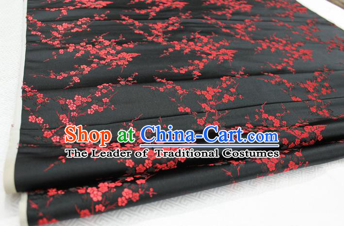 Chinese Traditional Royal Palace Red Wintersweet Pattern Cheongsam Black Brocade Fabric, Chinese Ancient Emperor Costume Drapery Hanfu Tang Suit Material