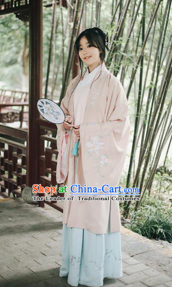 Traditional Chinese Ancient Ming Dynasty Palace Lady Wide Sleeve Cape Hanfu Costume Embroidered Cloak for Women