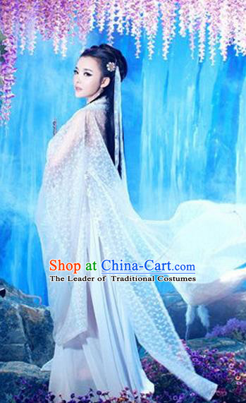 Traditional Ancient Chinese Costume, Costumes Elegant Hanfu Clothing Chinese Imperial Emperess Chiffon White Clothing for Women