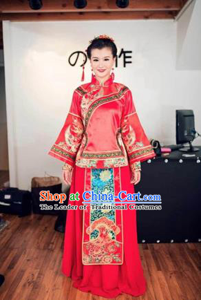 Ancient Chinese Costume Xiuhe Suits Chinese Style Wedding Dress Red Restoring Ancient Women Longfeng Dragon And Phoenix Flown Bride Toast Cheongsam