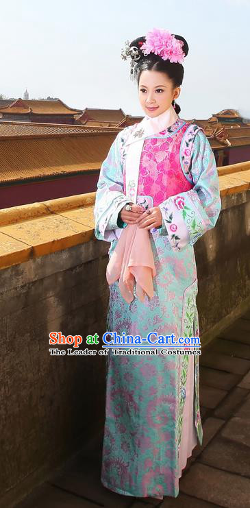 Traditional Ancient Chinese Imperial Consort Costume, Chinese Qing Dynasty Manchu Palace Lady Dress, Cosplay Chinese Mandchous Imperial Princess Embroidered Clothing for Women