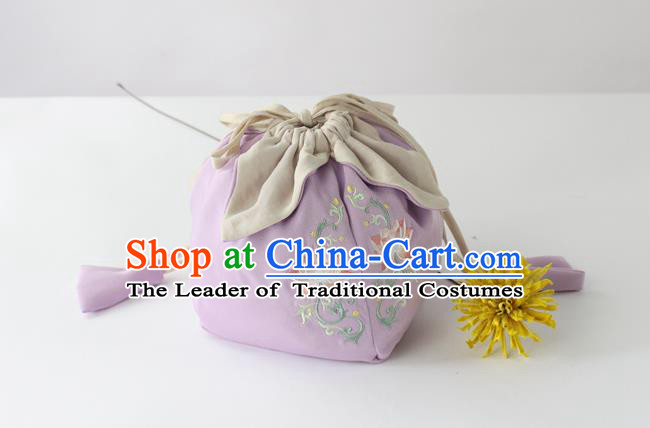 Traditional Ancient Chinese Embroidered Handbags Embroidered Lotus Lilac Bag for Women