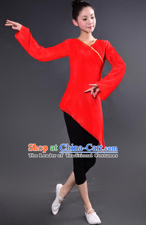 Traditional Chinese Yangge Fan Dancing Costume, China Folk Dance Yangko Dance Red Dress For Women