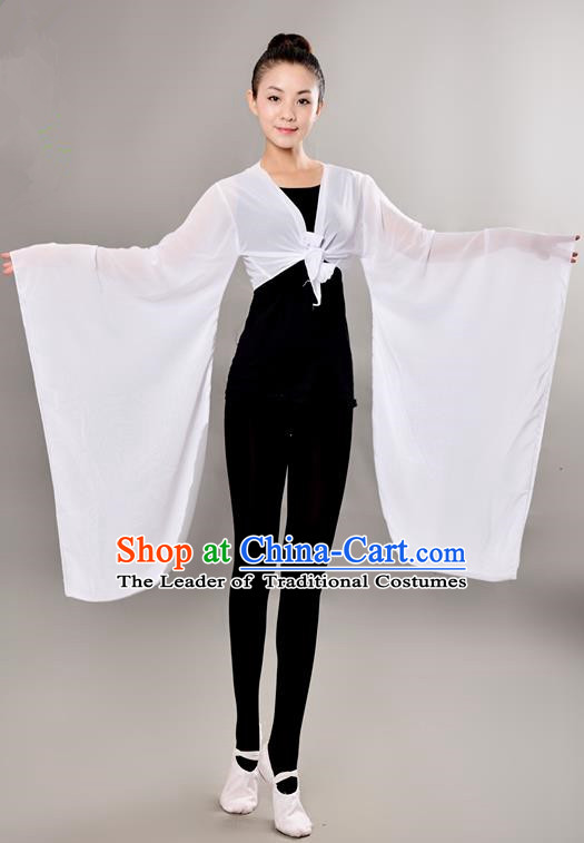 Traditional Chinese Wide Sleeve Water Sleeve Dance Suit China Folk Dance Chiffon White Blouse for Women