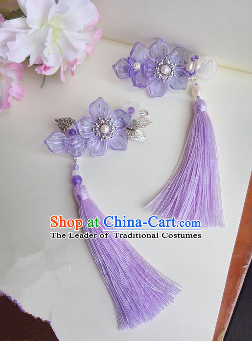 Traditional Handmade Chinese Ancient Classical Hair Accessories Barrettes Hairpin, Hair Sticks Tassel Hair Jewellery, Copper Hair Claws Hairpins for Women