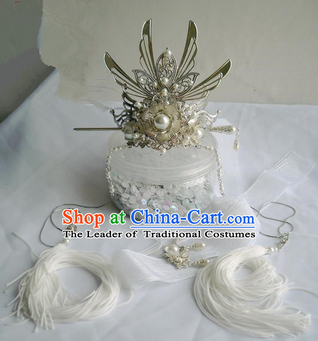 Traditional Handmade Chinese Ancient Classical Hair Accessories Male Hairdo Crown, Hair Sticks Hair Jewellery, Hair Tassel Hairpins for Men