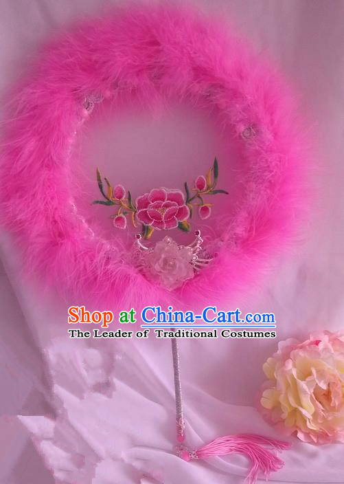 Traditional Chinese Handmade Ancient Hanfu Cosplay Round Embroidered Fan Props for Women