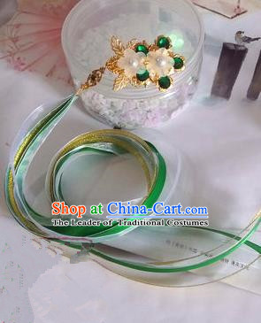 Traditional Handmade Chinese Ancient Classical Hair Accessories Ribbon Hairpin, Green Hair Claws for Women