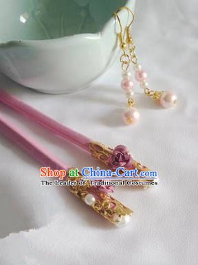 Traditional Handmade Chinese Ancient Classical Hair Accessories Pink Wooden Hairpins for Women