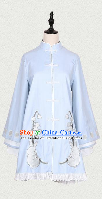 Traditional Ancient Chinese Female Costume Blue Long Blouse, Elegant Hanfu Clothing Chinese Song Dynasty Palace Princess Embroidered Convallaria Majalis Coat for Women