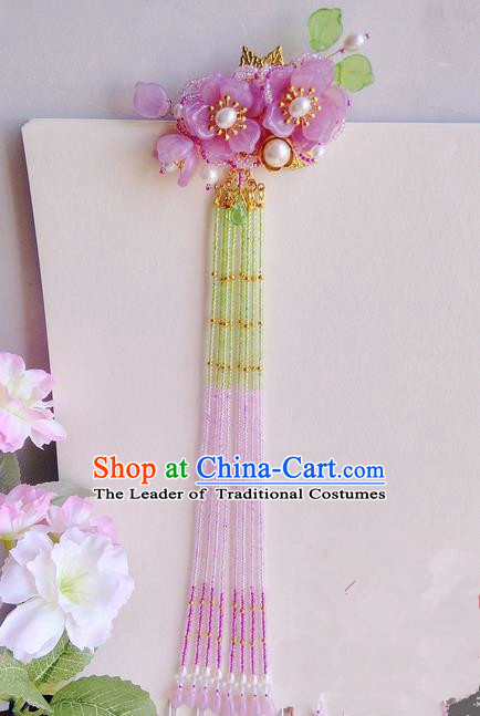 Traditional Handmade Chinese Ancient Princess Classical Accessories Jewellery Coloured Glaze Hair Sticks Hair Jewellery, Pearl Long Tassels Hair Fascinators Hairpins for Women