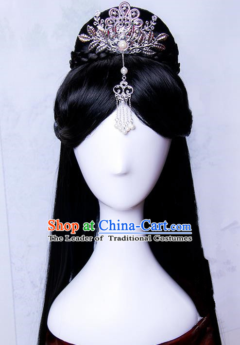 Traditional Handmade Ancient Chinese Tang Dynasty Princess Hair Decoration and Wig Complete Set, Ancient Chinese Empress Headwear and Wig for Women