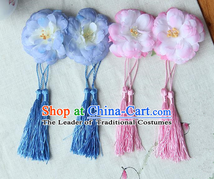 Traditional Handmade Chinese Ancient Princess Classical Hanfu Accessories Jewellery Silk Flowers Tassel Hair Step Shake Hair Claws, Tassel Hair Fascinators Hairpins for Women