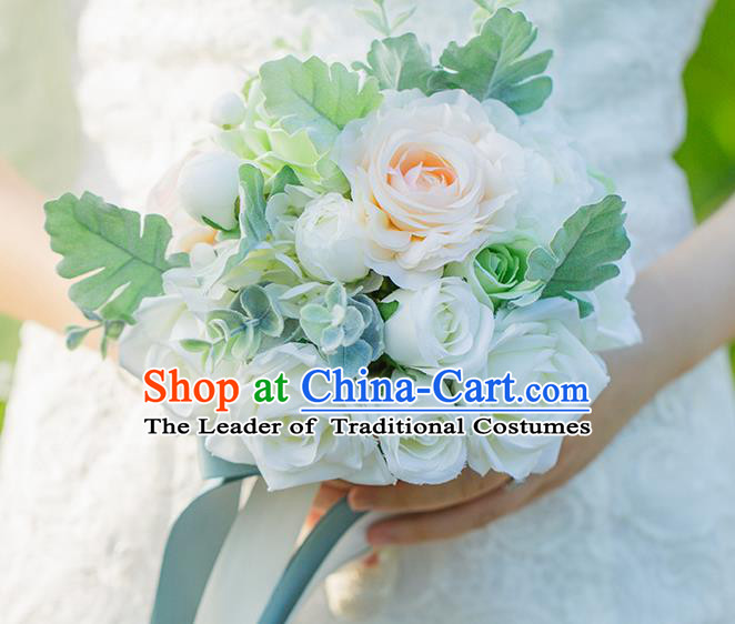 Top Grade Classical Wedding Silk Flowers, Bride Holding Emulational Flowers, Hand Tied Bouquet Flowers for Women