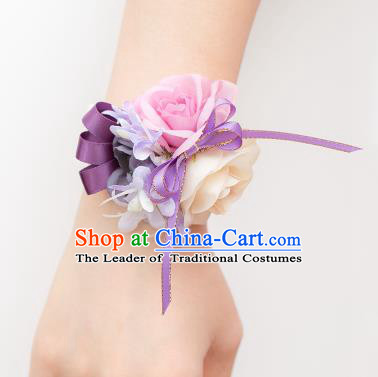 Top Grade Classical Wedding Silk Flowers, Bride Emulational Wrist Flowers Bridesmaid Bracelet Flowers for Women