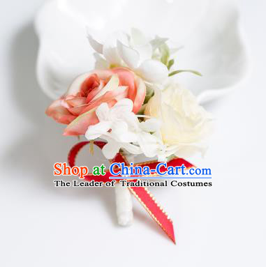 Top Grade Classical Wedding Silk Flowers,Groom Emulational Corsage Groomsman Red Brooch Flowers for Men