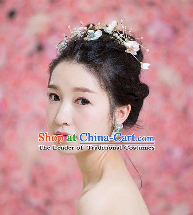 Handmade Chinese Classical Hair Accessories Wedding Hair Sticks Hair Jewellery, Bride Royal Crown Pearl Flowers Hair Clasp for Women