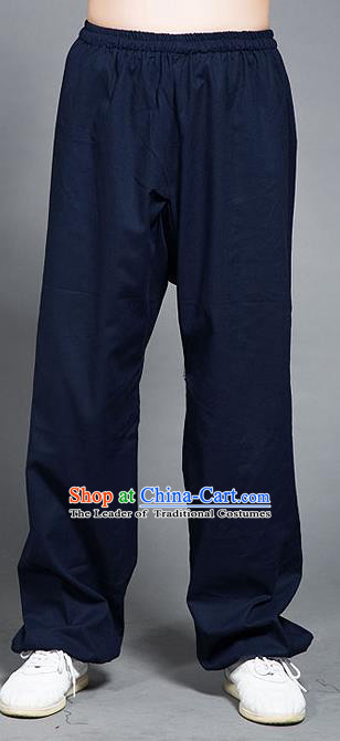 Traditional Chinese Top Linen Kung Fu Costume Martial Arts Kung Fu Training Navy Pants, Tang Suit Gongfu Shaolin Wushu Plus Fours, Tai Chi Taiji Teacher Trousers for Women for Men