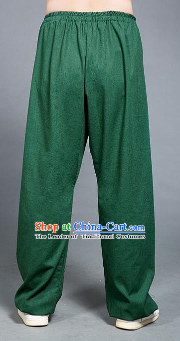 Traditional Chinese Top Linen Kung Fu Costume Martial Arts Kung Fu Training Green Pants, Tang Suit Gongfu Shaolin Wushu Plus Fours, Tai Chi Taiji Teacher Trousers for Women for Men