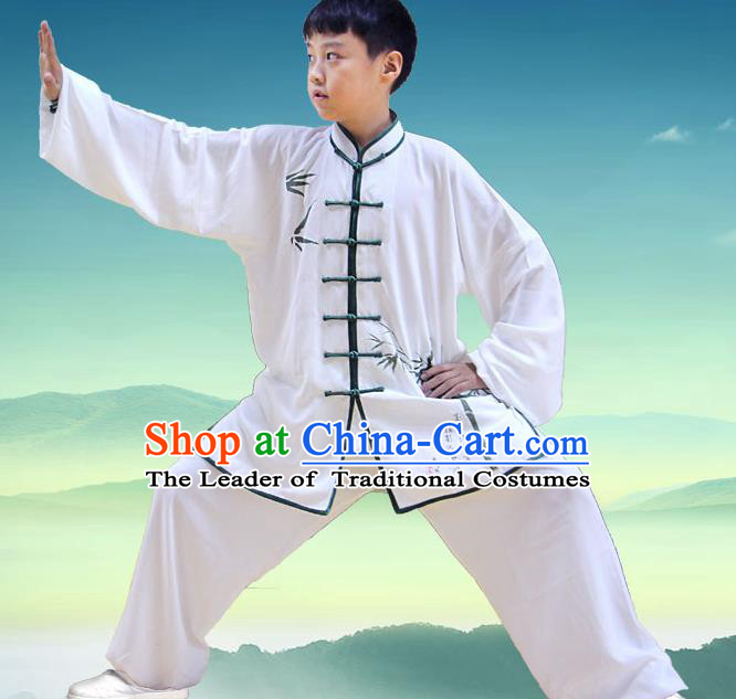 Traditional Chinese Top Silk Cotton Kung Fu Costume Martial Arts Kung Fu Training Children Plated Buttons Bamboo Uniform, Tang Suit Gongfu Shaolin Wushu Clothing, Tai Chi Taiji Teacher Suits Uniforms for Kids