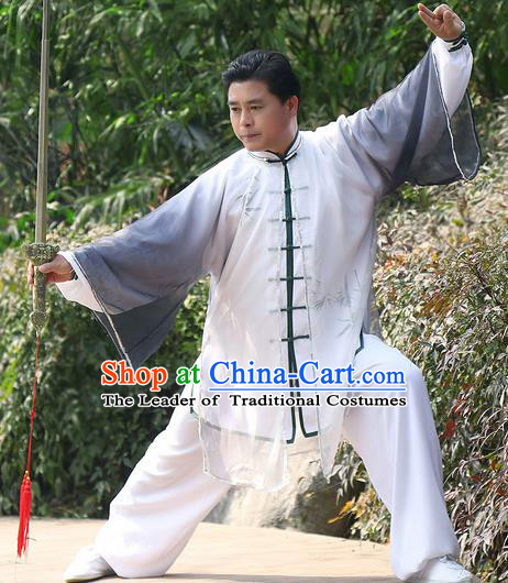 Traditional Chinese Top Kung Fu Costume Martial Arts Kung Fu Training Black Chiffon Marble, Tang Suit Gongfu Shaolin Wushu Clothing, Tai Chi Taiji Teacher Cardigan for Men