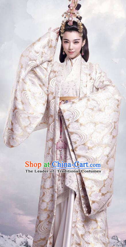 Traditional Ancient Chinese Imperial Consort Costume, Elegant Hanfu Dress Clothing, Chinese Warring States Period Imperial Concubine Princess Tailing Embroidered Clothing for Women