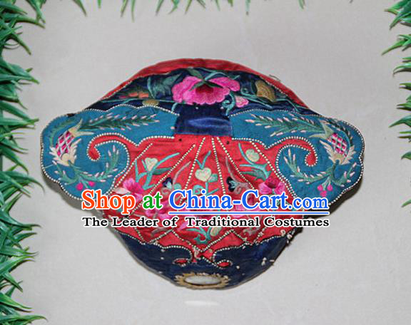 Traditional Chinese Miao Nationality Crafts Hmong Handmade Children Embroidery Flowers Tiger Headwear, Miao Ethnic Minority Exorcise Evil Tiger Hat for Kids