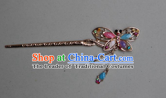 Traditional Chinese Miao Ethnic Minority Palace Hair Jewelry Accessories, Hmong Handmade Butterfly Tassel Hairpins, Miao Ethnic Jewelry Accessories Hair Claw for Women