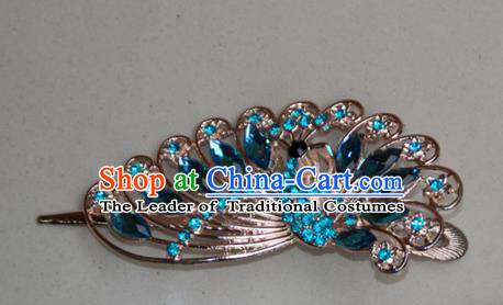 Traditional Chinese Miao Ethnic Minority Palace Hair Jewelry Accessories, Hmong Handmade Peacock Hairpins, Miao Ethnic Jewelry Accessories Hair Claw for Women