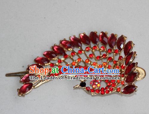 Traditional Chinese Miao Ethnic Minority Palace Hair Jewelry Accessories, Hmong Handmade Peacock Hairpins, Miao Ethnic Jewelry Accessories Hair Claw for Women