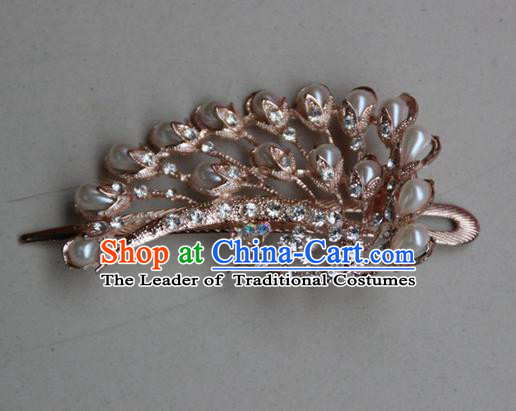 Traditional Chinese Miao Ethnic Minority Palace Hair Jewelry Accessories, Hmong Handmade Peacock Hairpins, Miao Ethnic Jewelry Accessories Hair Claw for Women