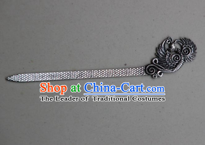 Traditional Chinese Ancient Miao Ethnic Minority Palace Hair Jewelry Accessories, Hmong Handmade Silver Phoenix Hairpins, Miao Ethnic Jewelry Accessories Hair Claw for Women