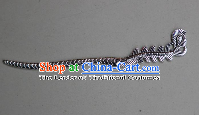 Traditional Chinese Ancient Miao Ethnic Minority Palace Hair Jewelry Accessories, Hmong Handmade Silver Hairpins, Miao Ethnic Jewelry Accessories Hair Claw for Women