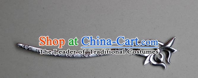 Traditional Chinese Ancient Miao Ethnic Minority Palace Hair Jewelry Accessories, Hmong Handmade Silver Hairpins, Miao Ethnic Jewelry Accessories Hair Claw for Women