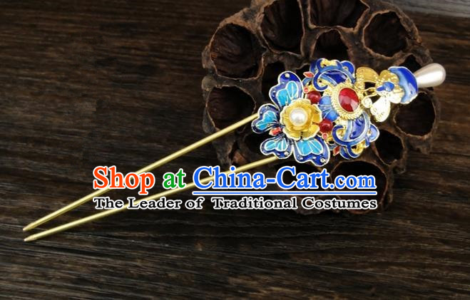 Traditional Handmade Chinese Ancient Classical Hair Accessories Barrettes Hairpin, Blueing Hair Sticks Hair Jewellery, Hair Fascinators Hairpins for Women