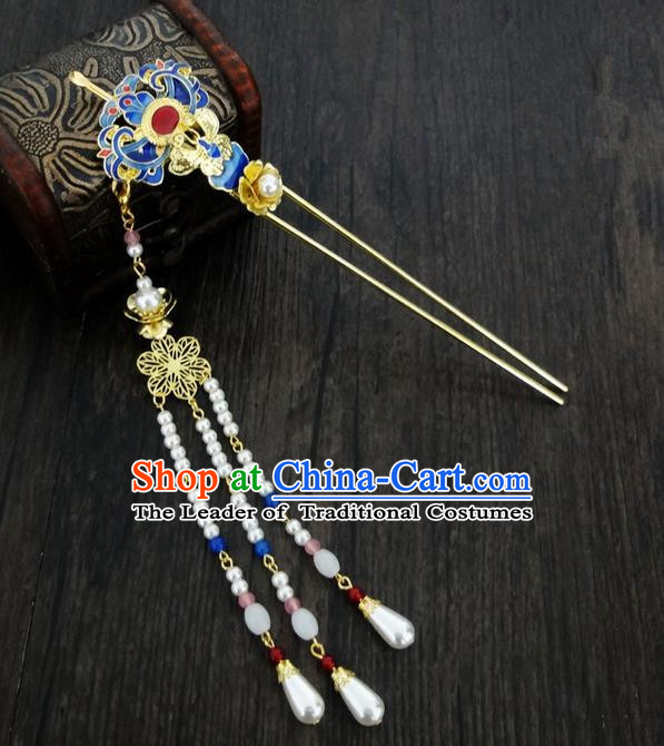 Traditional Handmade Chinese Ancient Classical Hair Accessories Barrettes Hairpin, Blueing Hair Sticks Hair Jewellery, Hair Fascinators Hairpins for Women