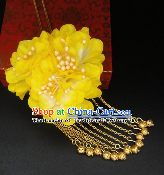 Traditional Handmade Chinese Ancient Classical Hair Accessories Barrettes Hairpin, Flowers Tassel Headdress Hair Jewellery, Hair Fascinators Hairpins for Women