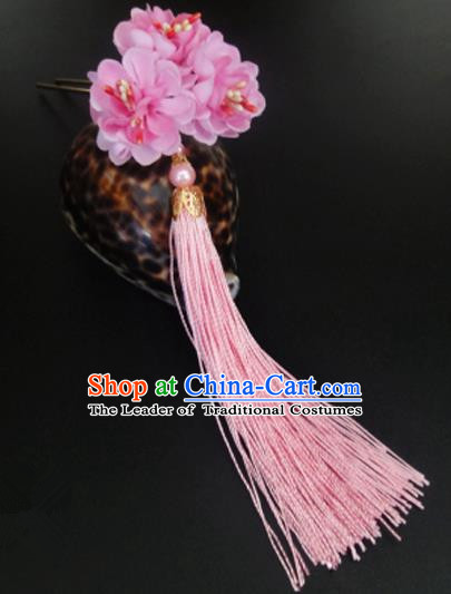 Traditional Handmade Chinese Ancient Classical Hair Accessories Barrettes Hairpin, Flowers Long Tassel Headdress Hair Jewellery, Hanfu Hair Fascinators Hairpins for Women