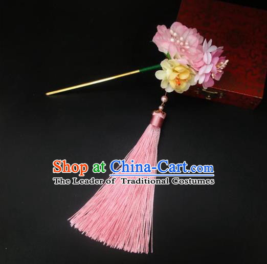 Traditional Handmade Chinese Ancient Classical Hair Accessories Barrettes Hairpin, Flowers Long Tassel Headdress Hair Jewellery, Hanfu Hair Fascinators Hairpins for Women