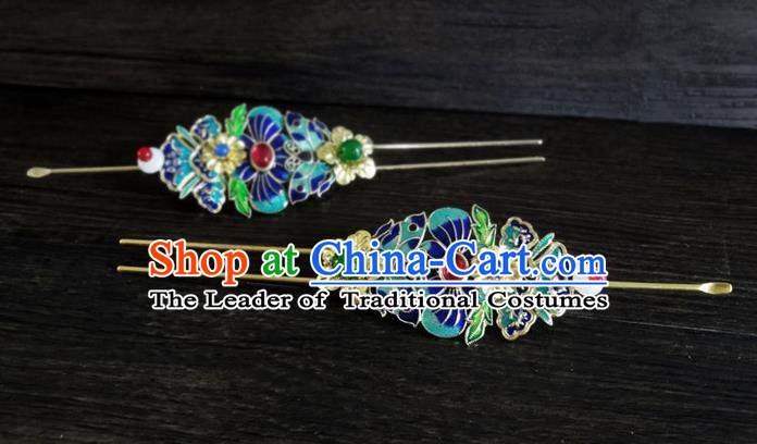 Traditional Handmade Chinese Ancient Classical Hair Accessories Barrettes Lotus Hairpin, Blueing Hair Sticks Pearl Hair Jewellery, Hair Fascinators Hairpins for Women